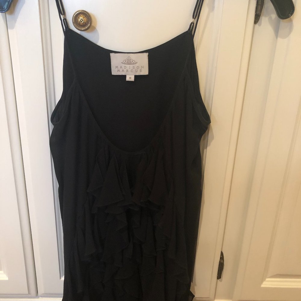 silk black camisole with ruffle in front